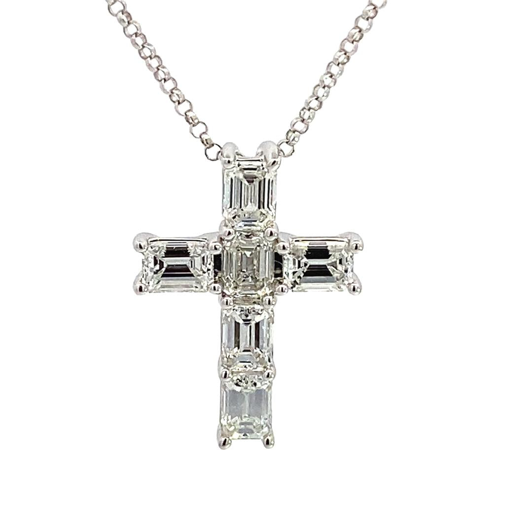 14k White Gold charm cross with 7 store cut diamonds