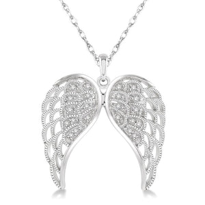 Sterling Silver Diamond Angel Wing Pendant Necklace