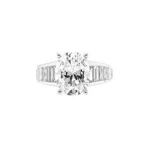 14K White Gold Wide Band Oval Diamond Engagement Ring